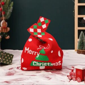 Christmas Knitted Style Red & White Canvas Christmas‎ Bag with "Merry Christmas"